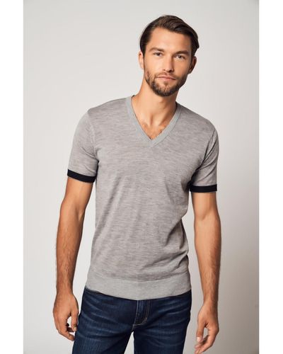 Bellemere New York Bellemere Striped Short Sleeve Cashmere T-shirt - Gray