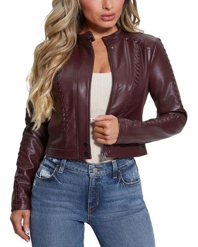 Guess Adler Faux-leather Whipstitch Jacket - Brown