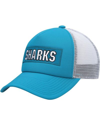 adidas Teal, White San Jose Sharks Team Plate Trucker Snapback Hat - Blue