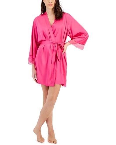 INC International Concepts Lace-trim Stretch Satin Robe - Pink