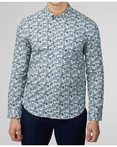 Ben Sherman Multicolor Floral Print Long Sleeve Shirt - Blue