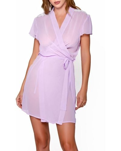 iCollection Ava Sheer Chiffon And Lace Robe - Purple