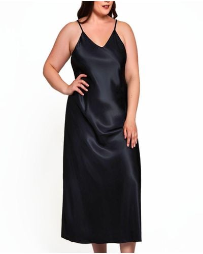 iCollection Plus Size Victoria Long Satin Lingerie Gown - Black