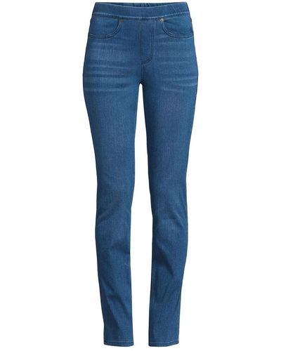 Lands' End Starfish Mid Rise Knit Denim Straight Jeans - Blue