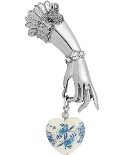 2028 Glass Heart Charm Ladies Hand Pin - Metallic