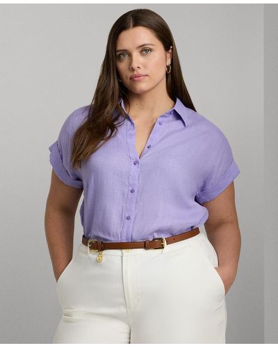 Lauren by Ralph Lauren Plus Size Linen Dolman-sleeve Shirt - Purple