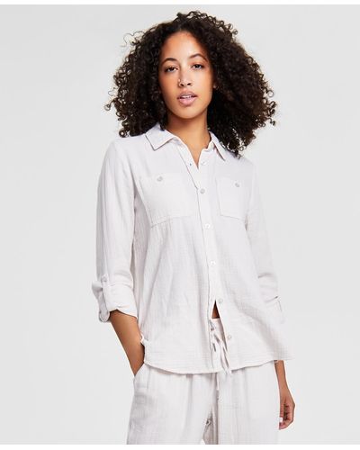 Calvin Klein Petite Roll-tab Shirt - White