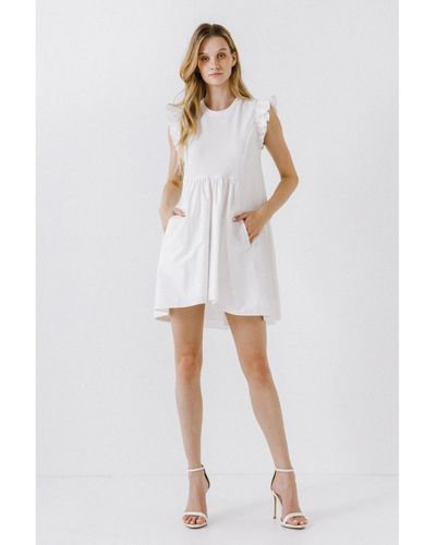 English Factory Knit Poplin Mixed Dress - White