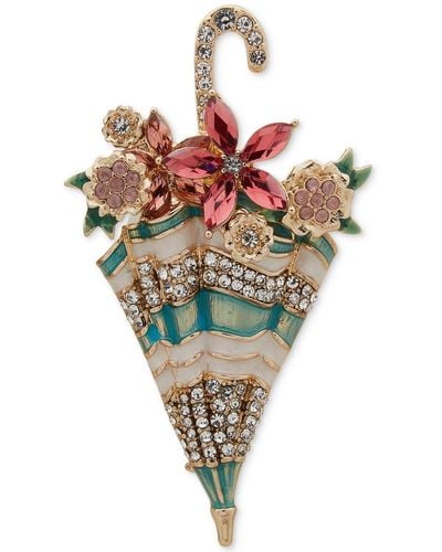 Anne Klein Gold-tone Crystal & Stone Flower Umbrella Pin - Metallic