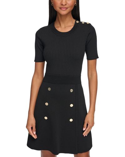 Karl Lagerfeld Button-trim A-line Sweater Dress - Black