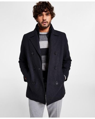 Kenneth Cole Big & Tall Double-breasted Wool-blend Peacoat - Multicolor