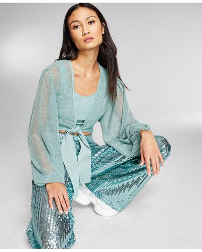 INC International Concepts Jeannie Mai X Inc Tie-front Sweater, Created For Macy's - Green