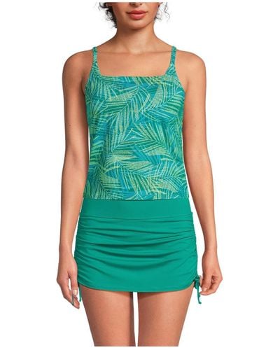 Lands' End Chlorine Resistant Square Neck Tankini Swimsuit Top - Green