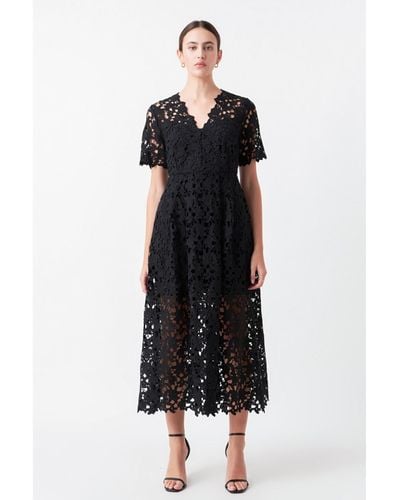Endless Rose All Over Lace Short Sleeves Midi Dress - Black