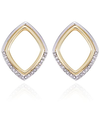 Vince Camuto Two-tone Glass Stone Diamond Shaped Hoop Earrings - White
