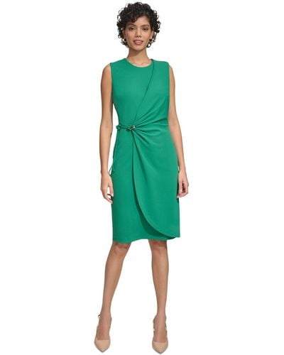Calvin Klein Petite Jewel-neck Sleeveless Sheath Dress - Green
