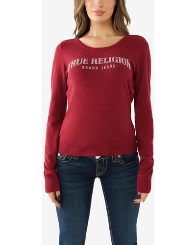 True Religion Crystal Horseshoe Fitted Sweater - Red