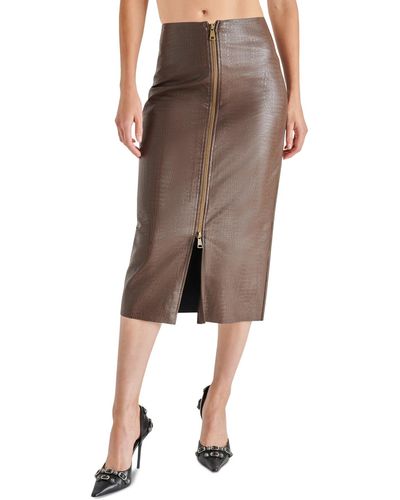 Steve Madden Faux-leather Embossed Pencil Midi Skirt - Brown