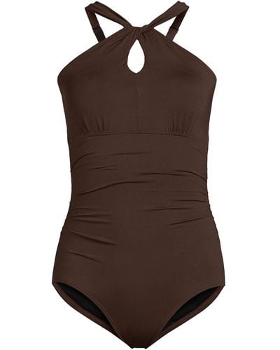 Lands' End High Neck To One Shoulder Multi Way One Piece Swimsuit - Brown