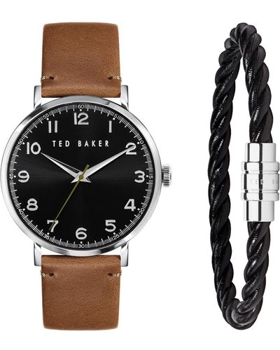 Ted Baker Phylipa Leather Strap Watch 43mm And Bracelet Gift Set - Black