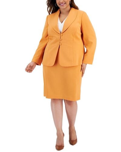 Le Suit Plus Size Seamed Crepe Jacket Slim Skirt Suit - Orange