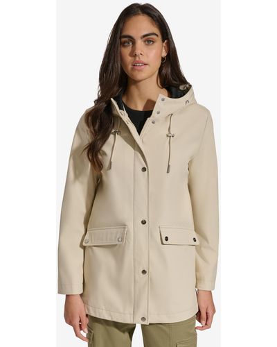 DKNY Hooded Long-sleeve Water-resistant Raincoat - Natural