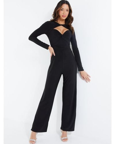 Quiz Ity Jumpsuit With Keyhole Neck And Long Sleeves - Blue