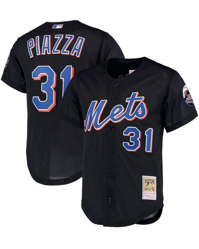 Mitchell & Ness Mike Piazza New York Mets Big And Tall Cooperstown Collection Mesh Button-up Jersey - Black