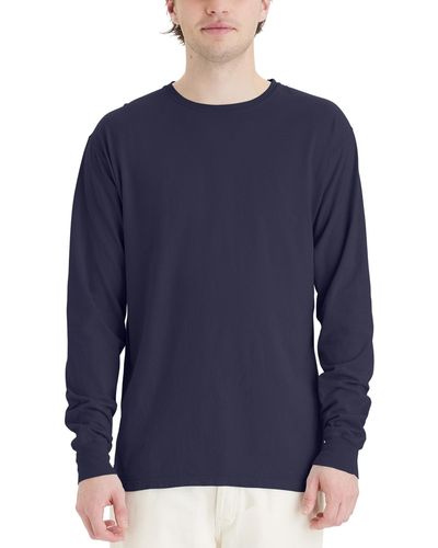 Hanes Garment Dyed Long Sleeve Cotton T-shirt - Blue