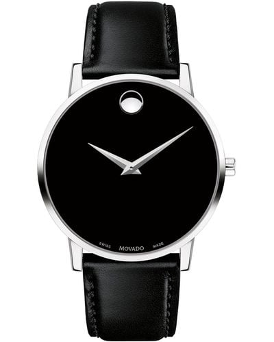 Movado Swiss Museum Classic Black Leather Strap Watch 40mm