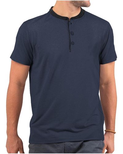 Mio Marino Short Sleeve Henley T-shirt - Blue