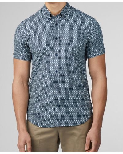 Ben Sherman Geo Spot Print Short Sleeve Shirt - Blue