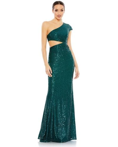 Mac Duggal Ieena Sequined One Shoulder Cap Sleeve Cut Out Gown - Green