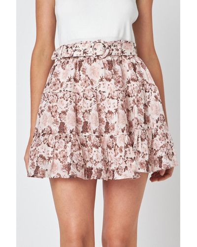 English Factory Printed Linen Tiered Mini Skirt - Pink