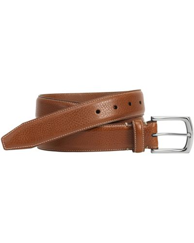 Johnston & Murphy Topstitched Leather Belt - Brown