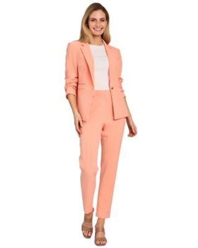 Tahari Ruched Sleeve One Button Blazer Classic Mid Rise Straight Leg Pants - Multicolor