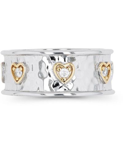 Macy's Cubic Zirconia Two Tone Hammered Hearts Ring - White