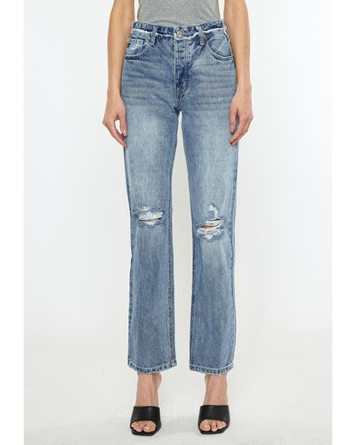 Kancan High Rise Distressed 90s Straight Jeans - Blue