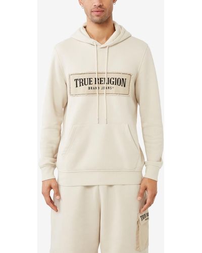 True Religion Frayed Arch Pullover Hoodie - Natural