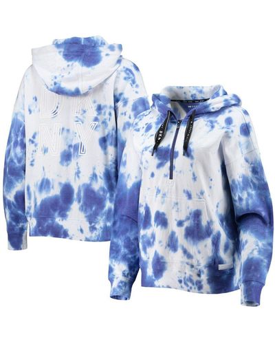 Dkny Sport Women's White, Navy Chicago Bears Dakota Oversized Tie-Dye Half-Zip Hoodie - White, Navy