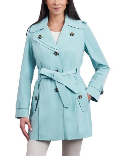 London Fog Petite Single-breasted Belted Trench Coat - Blue