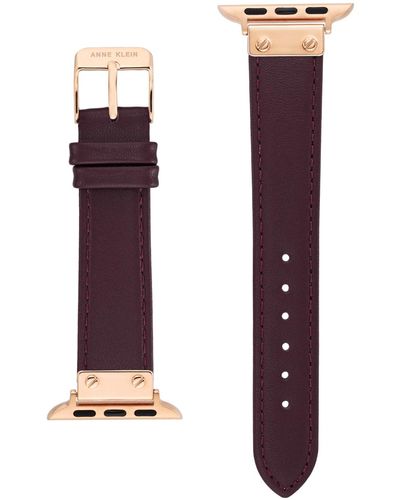 Anne Klein Purple Genuine Leather Strap With Rose Gold-tone Alloy Accents