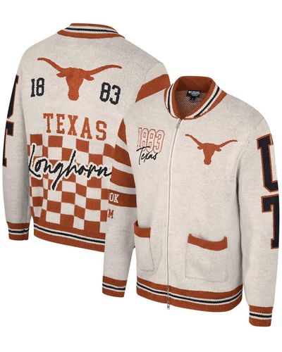 The Wild Collective And Texas Longhorns Jacquard Full-zip Sweater - Natural