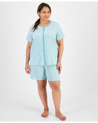 Charter Club Plus Size Cotton Bermuda Pajamas Set - Blue