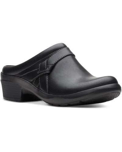 Clarks Leather Slip-on Clogs - Black