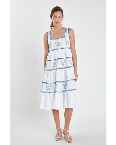 English Factory Embroidered Midi Dress - Blue