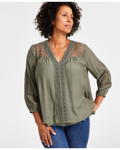 Style & Co. 3/4-sleeve Embroidered Lace Top - Gray