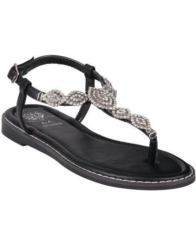 Gc Shoes Cali Embellished T Strap Flat Sandals - Black