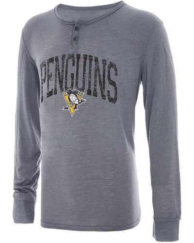 Concepts Sport Distressed Pittsburgh Penguins Takeaway Henley Long Sleeve T-shirt - Gray