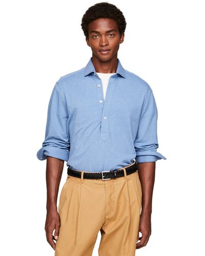 Tommy Hilfiger Pique Popover Long Sleeve Regular Fit Shirt - Blue